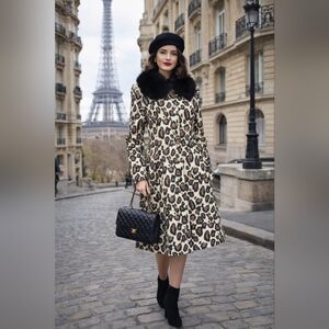 Gorgeous Italian Les Copains Wool Mink/Fox Fur Leopard Coat 48 (12)